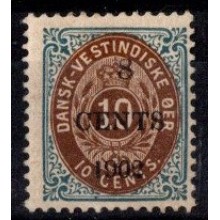 1902 - Dansk Vestindien - AFA 19 - 8/10 cents blå/brun - Ustemplet.